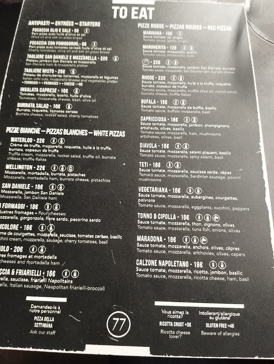 Menu Pizzeria 77-2